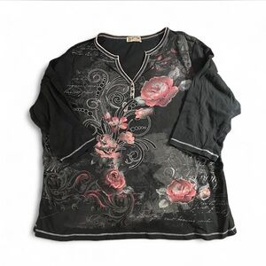 Blue Canyon Y2K style Floral Women's Top with embellishments.